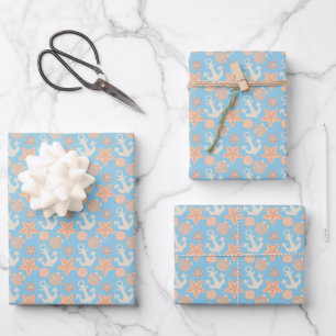 Pastel Nautical Pattern Wrapping Paper Sheet