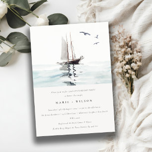 Pastel Nautical Sailing Yacht Any Year Anniversary Invitation