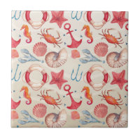 Pastel Nautical Seahorse Anchor Crab Shell lobster