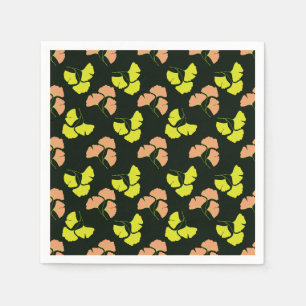 Pastel-Neon Ginko Leaves on Black Background Napkin