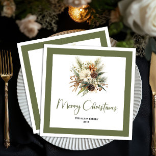 Pastel Neutral Christmas Tree Family Name Napkins