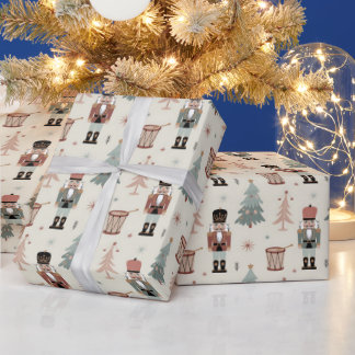 Pastel Neutral Nutcracker Christmas Pattern Wrapping Paper