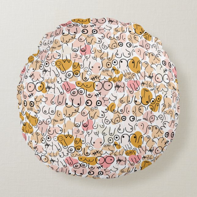 pastel neutral pattern round cushion (Front)