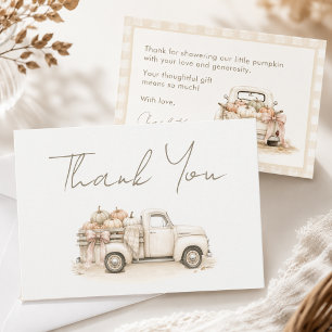 Pastel Neutral Pumpkin Truck Fall Baby Shower Thank You Card