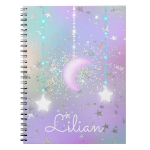 Pastel night sky glowing moon stars notebook