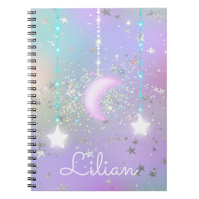 Pastel night sky glowing moon stars notebook (Front)