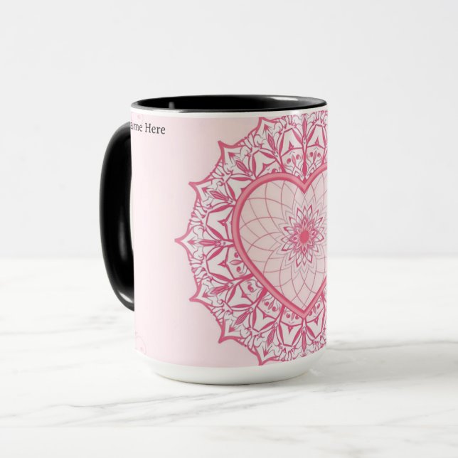 Pastel Nostalgia Pink Heart Mandala Aesthetic Mug (Front Left)