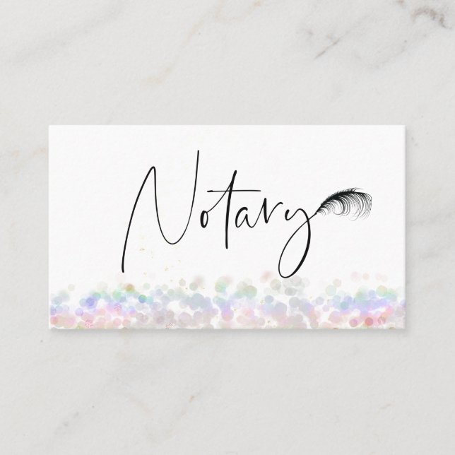 *~* Pastel NOTARY PHOTO Pen Feather Signing Agent Business Card (Front)