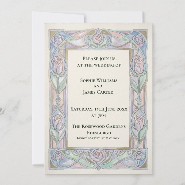 Pastel Nouveau Floral Wedding Invitation (Front)