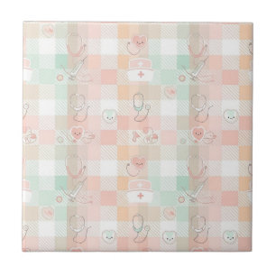 Pastel Nurse Life Chequered Pattern Ceramic Tile