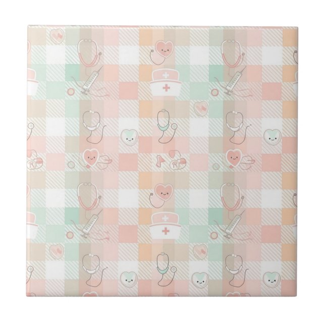 Pastel Nurse Life Chequered Pattern Ceramic Tile (Front)