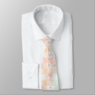 Pastel Nurse Life Chequered Pattern Tie