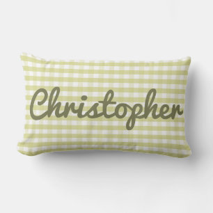 Pastel Nursery Green Gingham with Name Lumbar Cushion