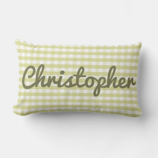 Pastel Nursery Green Gingham with Name Lumbar Cushion
