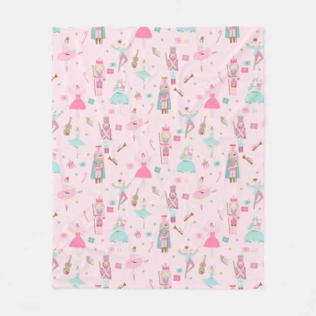 Pastel Nutcracker Ballet Pink Fleece Blanket (Front)