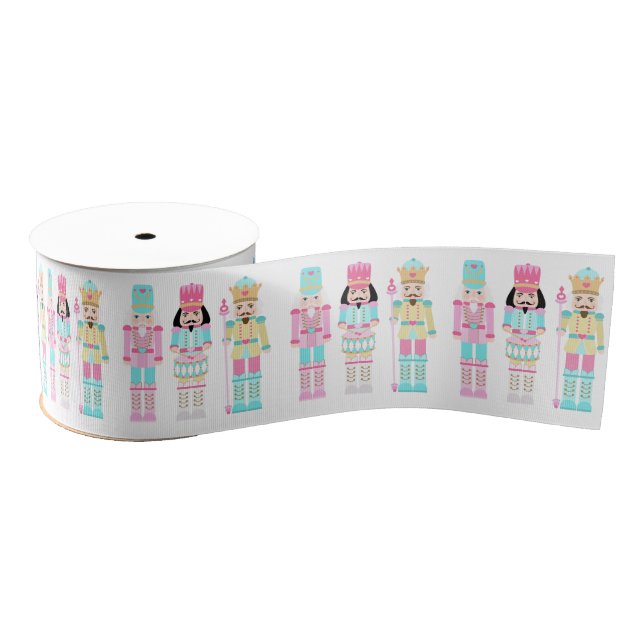 Pastel Nutcracker Ballet Soldiers Pink Christmas Grosgrain Ribbon (Spool)