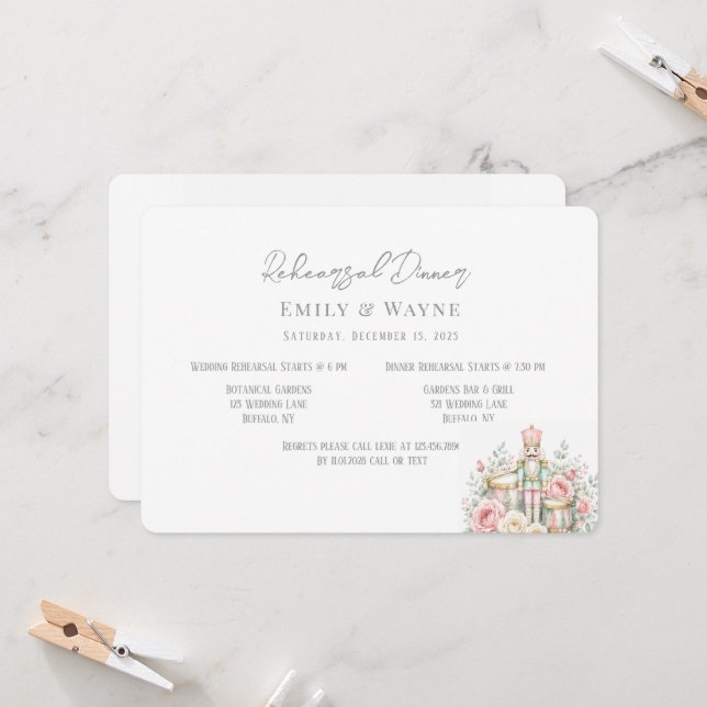 Pastel Nutcracker Christmas Rehearsal Dinner Invitation (Front/Back In Situ)
