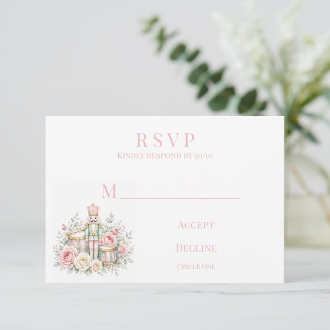 Pastel Nutcracker Christmas Wedding  RSVP Card (Standing Front)