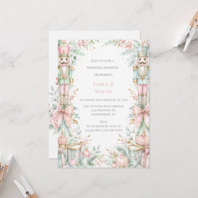 Pastel Nutcracker Christmas Wedding Shower Invitation (Front/Back In Situ)