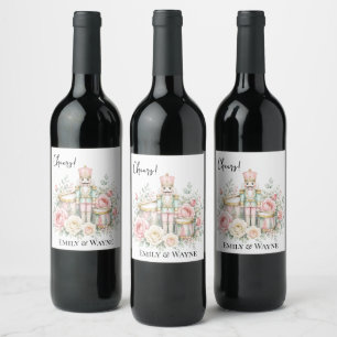 Pastel Nutcracker Christmas Wedding Wine Label