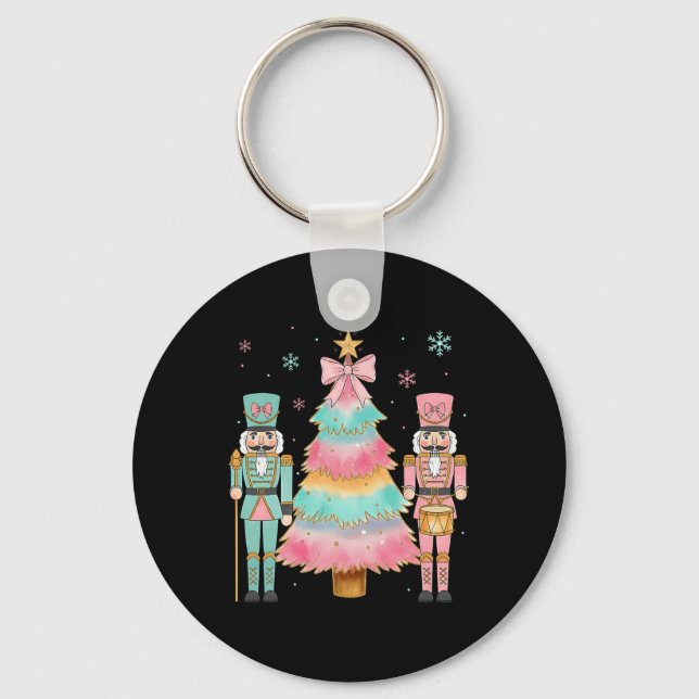 Pastel Nutcracker Soldier Pink Bow Christmas Tree  Key Ring (Front)