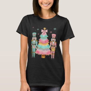 Pastel Nutcracker Soldier Pink Bow Christmas Tree T-Shirt