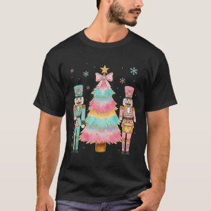 Pastel Nutcracker Soldier Pink Bow Christmas Tree T-Shirt