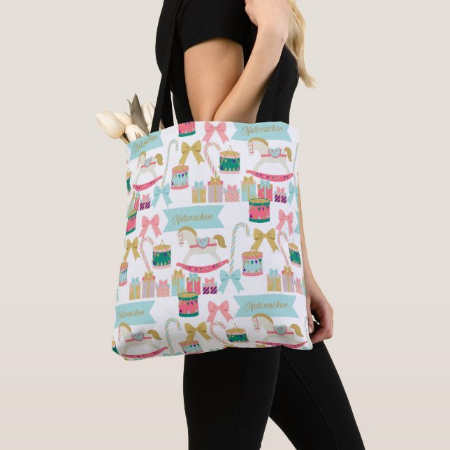Pastel Nutcracker Toys Holiday Tote Bag (Close Up)