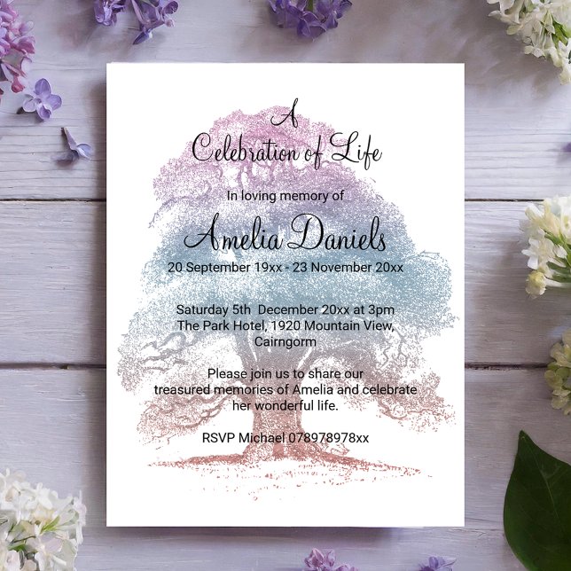 Pastel Oak Tree Celebration of Life Card (Creator Uploaded)