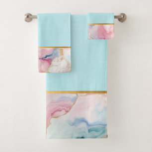 PASTEL OCEAN MARBLE GOLD BATHROOM TOWEL SET