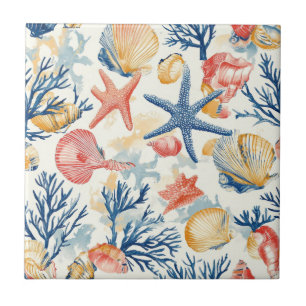 Pastel Ocean Shells with Delicate Coral Twigs Ceramic Tile