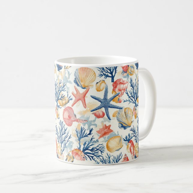 Pastel Ocean Shells with Delicate Coral Twigs Coffee Mug (Front Right)