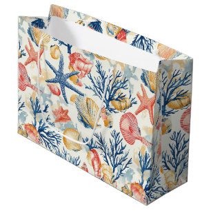 Pastel Ocean Shells with Delicate Coral Twigs Large Gift Bag