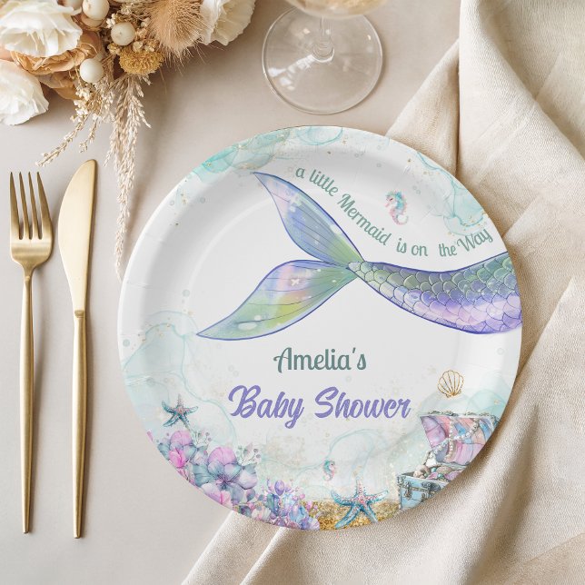 Pastel Ocean Sparkle Mermaid Tail Girl Paper Plate (Creator Uploaded)