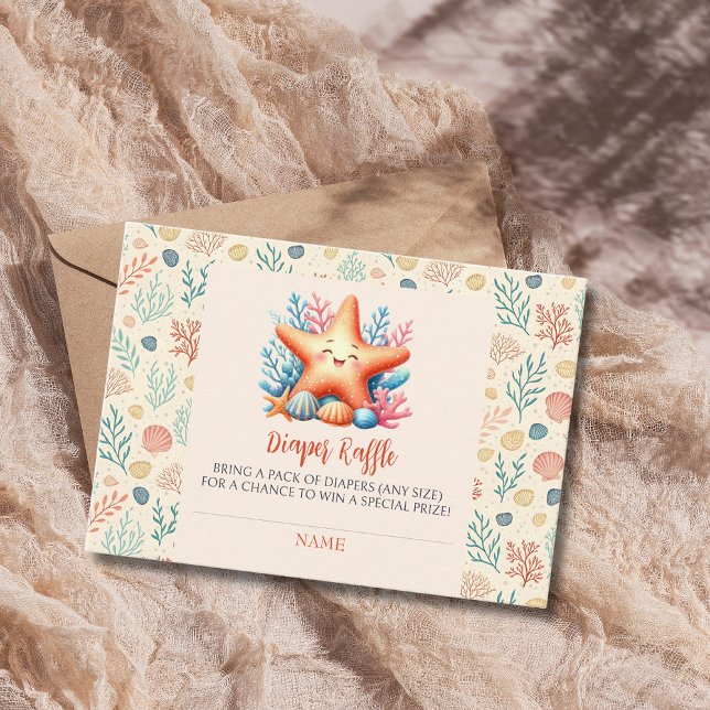 Pastel Ocean Starfish Baby Shower Diaper Raffle Enclosure Card (Creator Uploaded)