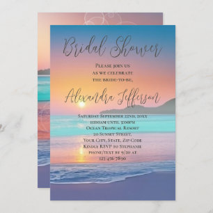 Pastel Ocean Sunset Beach Bridal Shower Invitation