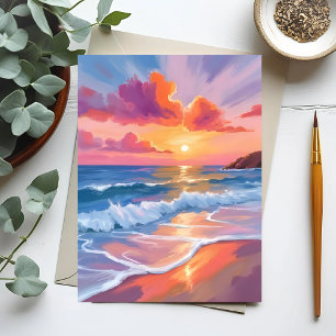 Pastel Ocean Sunset   Colorful Beach Painting  Postcard