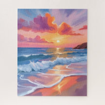 Pastel Ocean Sunset | Colourful Beach Painting