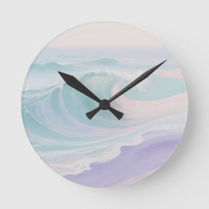 Pastel Ocean Wave Painting Round Clock