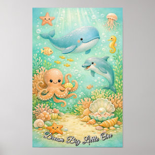 Pastel Ocean Whale Octopus Seahorse Gender Neutral Poster