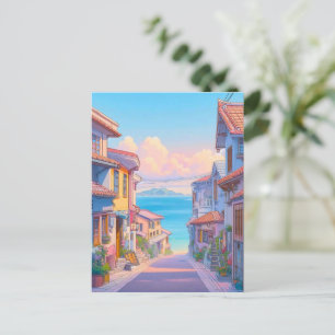 Pastel Okinawa Seaside Street Postcard