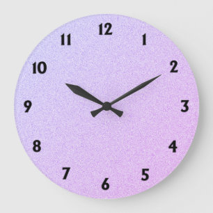 Pastel Ombre Glitter  Black Numbers Large Clock