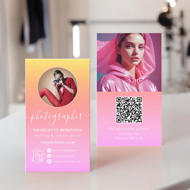 Pastel Ombre gradient qr code logo photographer Business Card (Pastel Ombre gradient qr code logo photographer Business Card)