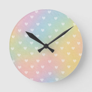 Pastel Ombre Hearts Pattern Round Clock