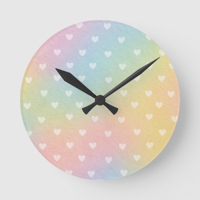 Pastel Ombre Hearts Pattern Round Clock (Front)