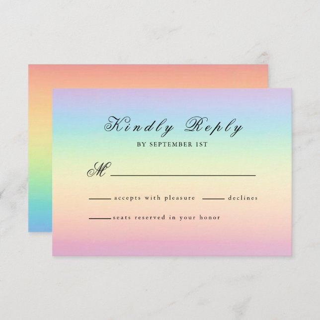 Pastel Ombre Rainbow Colours Wedding RSVP Card (Front/Back)