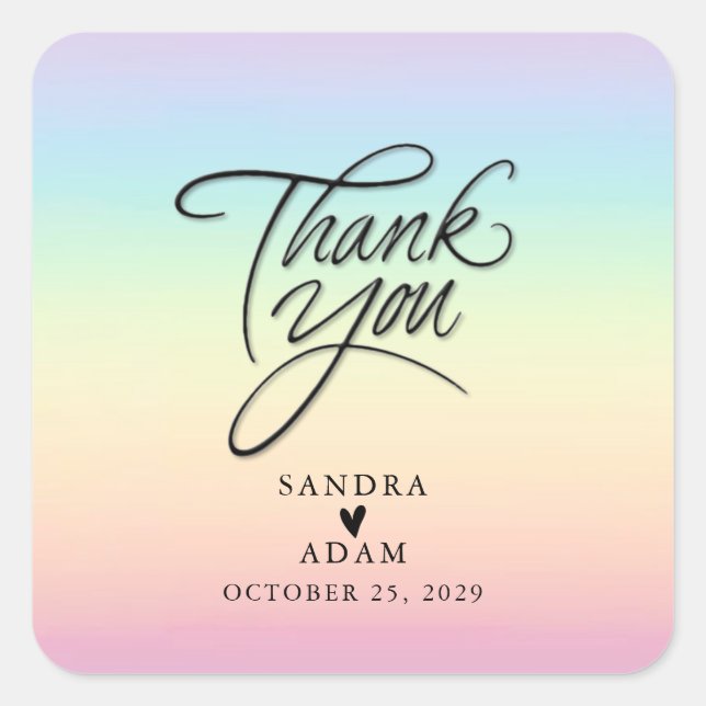 Pastel Ombre Rainbow Colours Wedding Thank You  Square Sticker (Front)