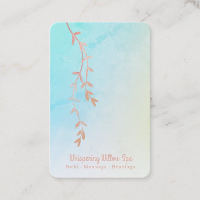 *~*  Pastel Ombre Rose Gold Willow Tree Branch Business Card (Front)