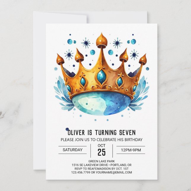 Pastel Online Prince Crown Birthday Invitation (Front)