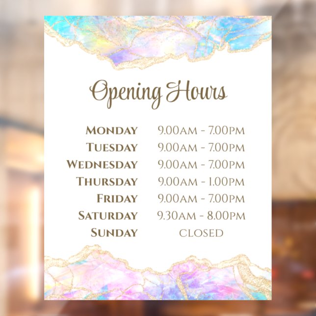 Pastel Opal Design Opening Hours Window Cling (Sheet 2)